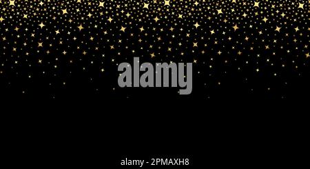 Gold star. Golden shooting stars. Falling star. Sparkle stardust. Gold starry on black background. Abstract scatter bright sparks. Random glitter Stock Vector