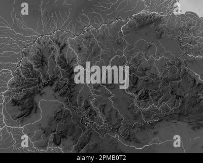 Bolivar, state of Venezuela. Grayscale elevation map with lakes and rivers Stock Photo