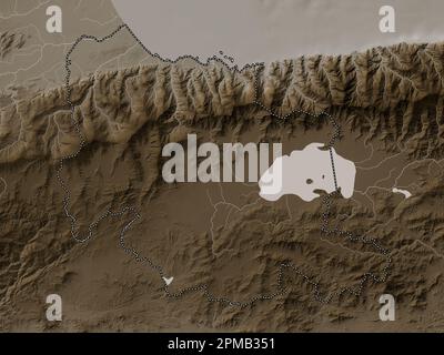 Carabobo, state of Venezuela. Elevation map colored in sepia tones with lakes and rivers Stock Photo