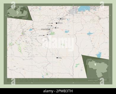 Cojedes, state of Venezuela. Open Street Map. Locations and names of major cities of the region. Corner auxiliary location maps Stock Photo