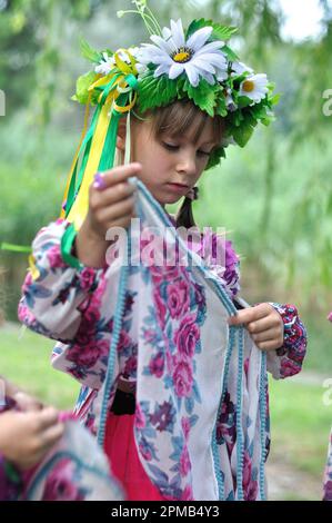 Cherkasy, Ukraine - Jule 6,2018.  Ukrainian small children in bright  dress on Beauty and Fashion contest at the traditional annual Slavic holiday of Stock Photo