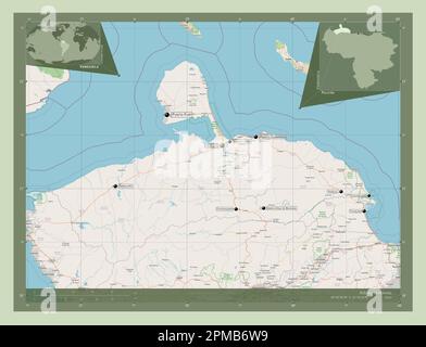 Falcon, state of Venezuela. Open Street Map. Locations of major cities ...