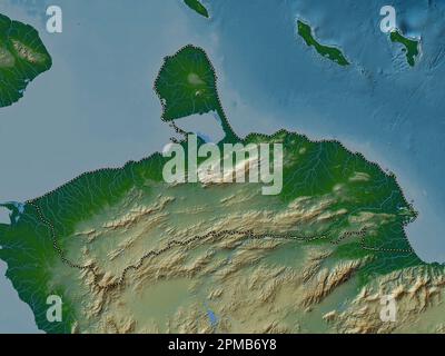 Falcon, state of Venezuela. Colored elevation map with lakes and rivers Stock Photo