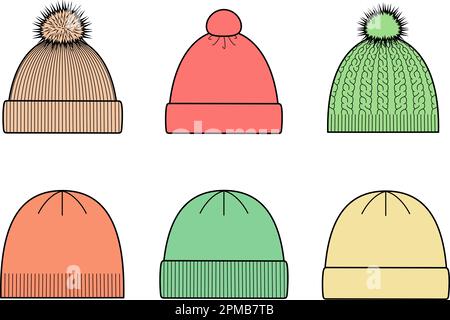 Set of knitted winter caps. Stock Vector