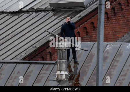 An Inmate makes it up on the roof at HM Prison Manchester aka Strangeways, Manchester, United Kingdom, 12th April 2023  (Photo by Ben Roberts/News Images) Stock Photo