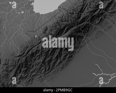 Merida, state of Venezuela. Grayscale elevation map with lakes and rivers Stock Photo