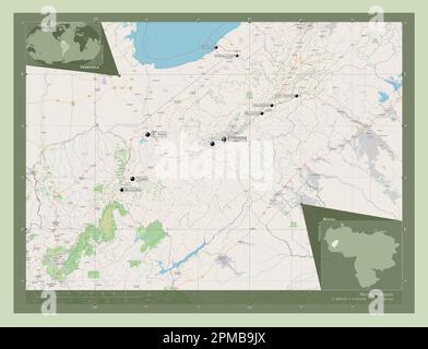 Merida, state of Venezuela. Open Street Map. Locations and names of major cities of the region. Corner auxiliary location maps Stock Photo