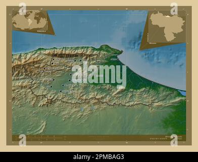 Miranda, state of Venezuela. Colored elevation map with lakes and ...