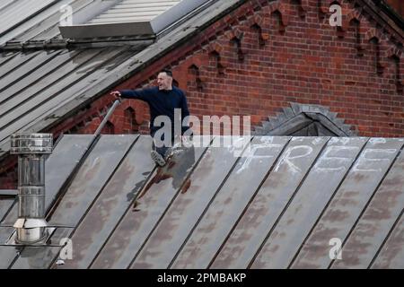 An Inmate makes it up on the roof at HM Prison Manchester aka Strangeways, Manchester, United Kingdom. 12th Apr, 2023. (Photo by Ben Roberts/News Images) in Manchester, United Kingdom on 4/12/2023. (Photo by Ben Roberts/News Images/Sipa USA) Credit: Sipa USA/Alamy Live News Stock Photo