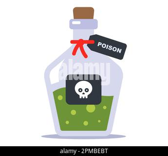 vial with green poison. poison a person. flat vector illustration. Stock Vector