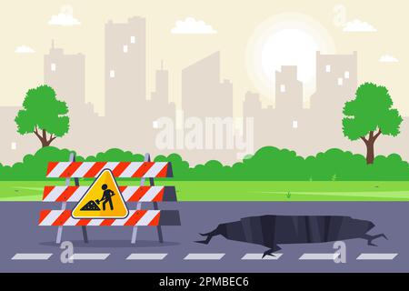 road sign road repair. hole on the road. flat vector illustration. Stock Vector