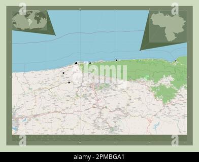 Vargas, state of Venezuela. Open Street Map. Locations of major cities of the region. Corner auxiliary location maps Stock Photo