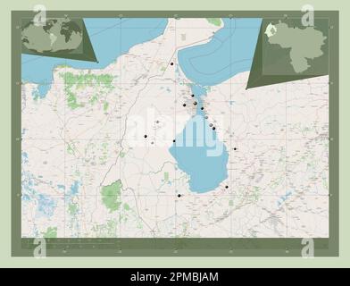 Zulia, state of Venezuela. Open Street Map. Locations of major cities of the region. Corner auxiliary location maps Stock Photo
