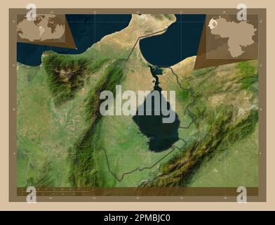 Zulia, state of Venezuela. Low resolution satellite map. Corner auxiliary location maps Stock Photo