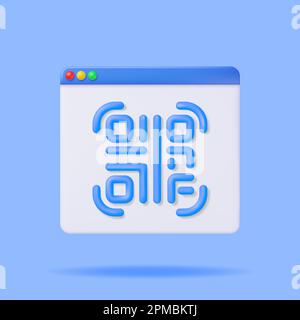 3d QR Code Icon in Browser Window Stock Vector