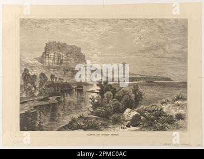 Print, Cliffs of Green River; Thomas Moran (American, b. Britain, 1837–1926); Engraved by W[illiam?] Roberts; England and United States; wood engraving on cream wove paper Stock Photo