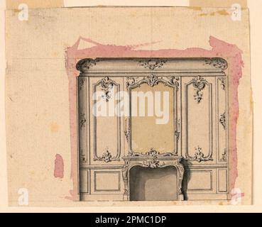 Drawing, Design for a fireplace; France; pen and chinese ink, brush and washes of purple and light brownish watercolors; 10.8 × 13.2 cm (4 1/4 × 5 3/16 in.) Stock Photo