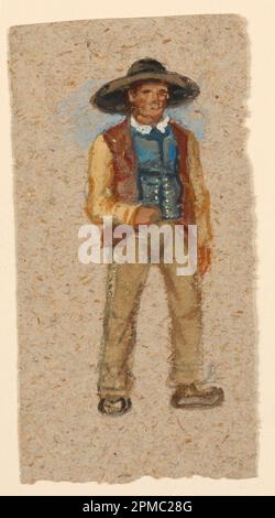 Drawing, Sketch of a French Peasant; Samuel Colman (American, 1832 - 1920); USA; brush and watercolor, gouache, graphite on rough brown-grey paper; 16.3 × 8.4 cm (6 7/16 × 3 5/16 in.) Stock Photo