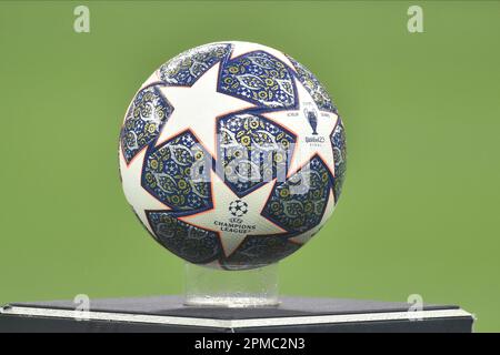 Milan, Italy. 12th Apr, 2023. the match ball during the Uefa Champions League match between AC Milan vs SSC Napoli at Giuseppe Meazza Stadium Credit: Independent Photo Agency/Alamy Live News Stock Photo