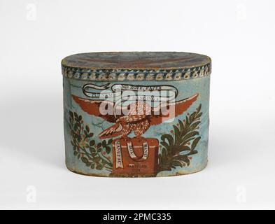 Bandbox And Lid, Putnam and Roff; Manufactured by Putnam and Roff; USA; block printed paper on pasteboard support Stock Photo