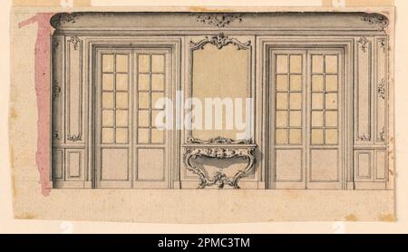 Drawing, Design for a fireplace; France; pen and chinese ink, brush and washes of purple and light brownish watercolors; 9.4 × 16.6 cm (3 11/16 × 6 9/16 in.) Stock Photo