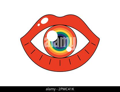 Retro groovy hipster rainbow arch. Psychedelic hippie iridescent colors  arc. Hippy vintage abstract crazy fountain sticker. Trendy y2k pop art  colourful striped element. Trippy vector isolated badge 23429837 Vector Art  at Vecteezy