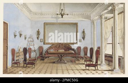 Drawing, Salon Interior; A. Redkovsky (Russian, active mid–19th century); Russia; brush and watercolor and gouache over graphite on white wove paper; 19.9 x 34 cm (7 13/16 x 13 3/8 in.) Stock Photo