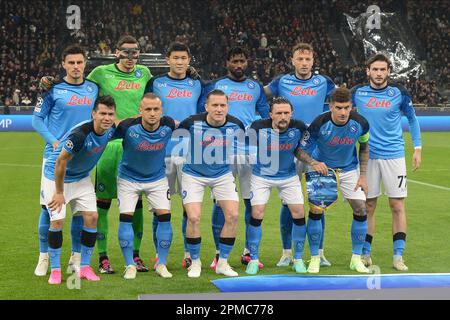 Milan, Italy. 12th Apr, 2023. the formation of Naples during the Uefa Champions League match between AC Milan vs SSC Napoli at Giuseppe Meazza Stadium Credit: Live Media Publishing Group/Alamy Live News Stock Photo