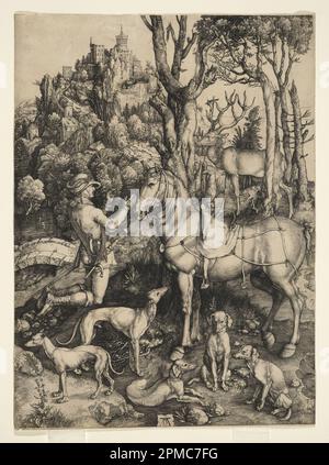 Print, St. Eustace; Designed by Albrecht Dürer (German, 1471–1528); Germany; engraving on off-white laid paper; 36 x 26.1 cm (14 3/16 x 10 1/4 in.) Stock Photo