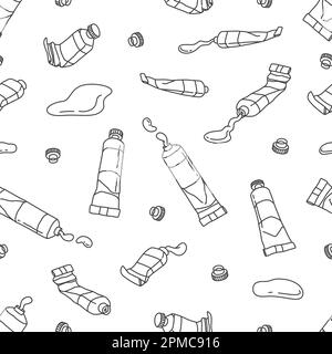 Watercolor tube Seamless Pattern vector acrylic color paint isolated wallpaper background doodle Stock Vector