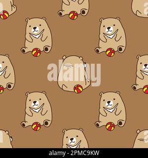 Bear Seamless vector Polar Bear Pattern play Ball wallpaper isolated background brown Stock Vector