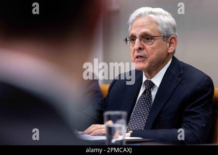 Washington, United States. 12th Apr, 2023. United States Attorney General Merrick Garland makes remarks during a meeting of the Task Force on Reproductive Health Care Access in the Roosevelt Room of the White House in Washington, DC on Wednesday, April 12, 2023.Credit: Julia Nikhinson/Pool via CNP Credit: Abaca Press/Alamy Live News Stock Photo