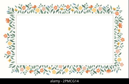 Delicate Chintz Romantic Meadow Wildflowers Vector Rectangular Frame Stock Vector