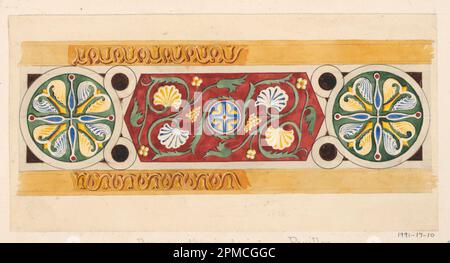 Drawing, Design for Decorative Panel for July Festival Architecture; Félix-Jacques Duban (French, 1798 - 1870); France; brush and watercolor, pen and black ink, graphite, gouache on off-white paper mounted on off-white laid paper; Sheet: 11.2 x 22.4 cm (4 7/16 x 8 13/16 in.) Mount: 44.1 x 29 cm (17 3/8 x 11 7/16 in.) Mat: 45.7 x 35.6 cm (18 x 14 in.) Stock Photo