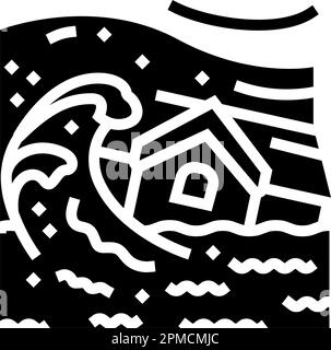 Flood glyph icon, disaster and home, flooded house sign, vector ...