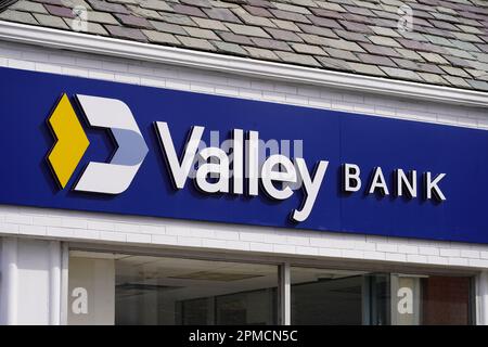 White Plains, NY - April 10, 2023 : Valley Bank branch sign with logo. Stock Photo