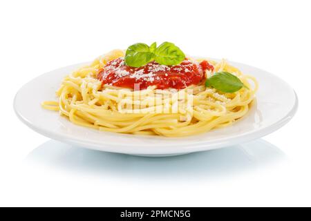 Spaghetti isolated on a white background eat meal from Italy pasta lunch with tomato sauce Stock Photo