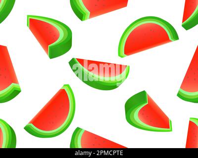 Watermelon seamless pattern in 3d style. Isometric watermelon slices with gradient colors on a white background. Design for posters, wallpaper, print Stock Vector