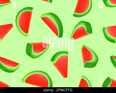 Watermelon seamless pattern in 3d style. Isometric watermelon slices with gradient colors. Design for posters, wallpaper, print promotional items. Vec Stock Vector