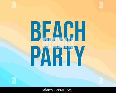 Beach party poster with text on sea shore background. Coastline view from above. Summer time. Design of banners, booklets and promotional materials. V Stock Vector