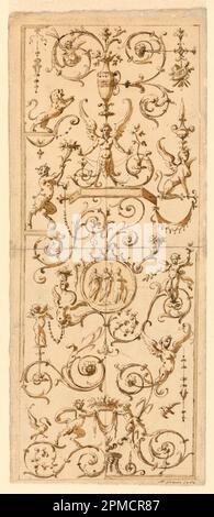 Drawing, Design for a Painted Panel; Designed by Jean-Guillaume Moitte (French, 1746–1810); France; pen and chinese ink, sepia on paper; 26.9 × 10.6 cm (10 9/16 × 4 3/16 in.) Stock Photo