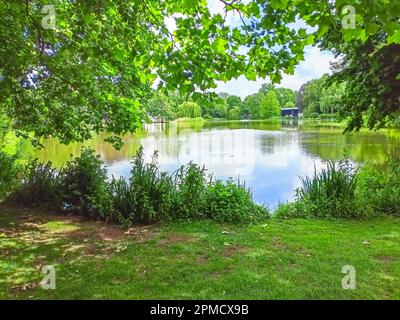 View of Masch Park and lake, at New Town Hall, Hannover, Germany Stock Photo