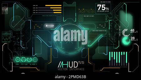 A futuristic set of cyberpunk HUD interface wireframe element aesthetics. Vector illustration. Stock Vector