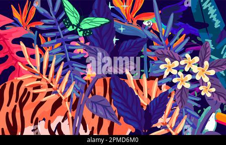 Midnight rainforest magical texture and paint stroke pattern, vector illustration Stock Vector
