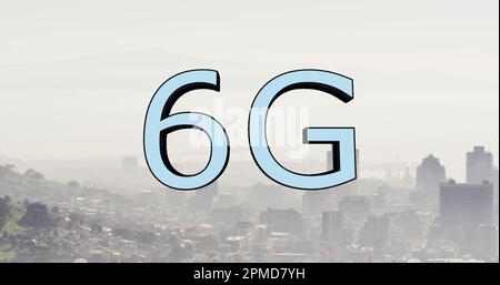 Image of 6g text over cityscape Stock Photo