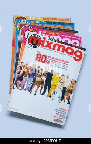 Back editions of Mixmag magazine from the late 90s, the leading publication for global electronic dance music and club culture. December 1999 edition. Stock Photo