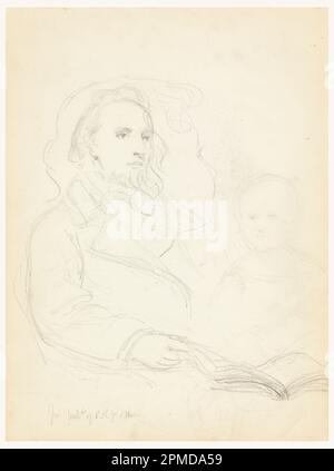 Drawing, Sketches for 'Lesson of Charity' and portrait of Peter Richards, Jr.; Daniel Huntington (American, 1816–1906); USA; graphite on cream paper Stock Photo