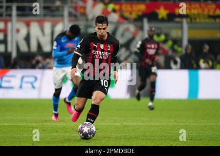 Brahim Diaz (AC Milan) during the UEFA Champions League, Quarter-finals, 1st leg football match between AC Milan and SSC Napoli on April 12, 2023 at San Siro stadium in Milan, Italy - Photo Luca Rossini / E-Mage Stock Photo