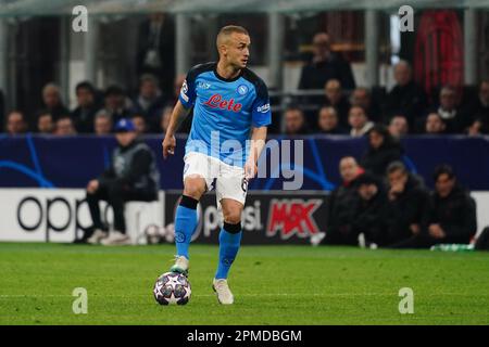 Stanislav Lobotka (SSC Napoli) during the UEFA Champions League, Quarter-finals, 1st leg football match between AC Milan and SSC Napoli on April 12, 2023 at San Siro stadium in Milan, Italy - Photo Luca Rossini / E-Mage Stock Photo