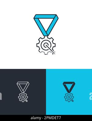 First place medal with target and gear. Business achievement award concept. Vector icon on three different backgrounds. Stock Vector